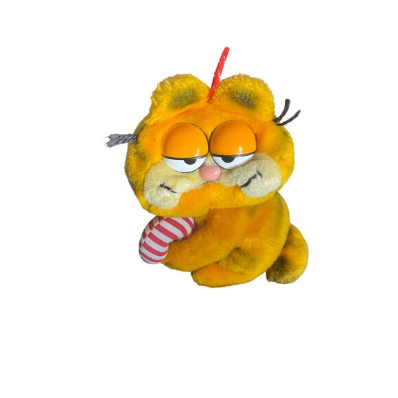 Vintage 1981 Dakin Garfield Christmas Holiday 8” Plush with Candy Crane & Hat - Picture 1 of 5